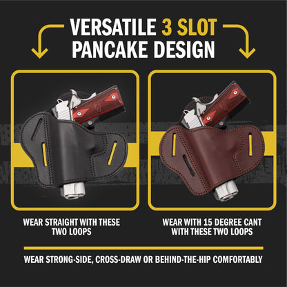 Relentless Tactical The Ultimate Leather Gun Holster | 3 Slot Pancake Style Belt Holster | Handmade in the USA! | Fits all 1911 Style Handguns - Angler's Pro Tackle & Outdoors