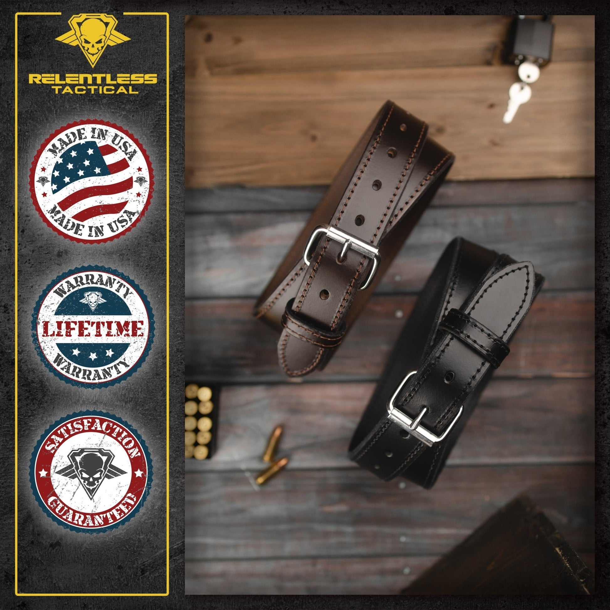 Relentless Tactical The Ultimate Steel Core Leather Gun Belt | Made in USA | 1 1/4" Steel Reinforced Heavy Duty Concealed Carry Belt | Full Grain Leather CCW Gun Belt For Men | 1.25 inch Gun Belts for Men - Angler's Pro Tackle & Outdoors