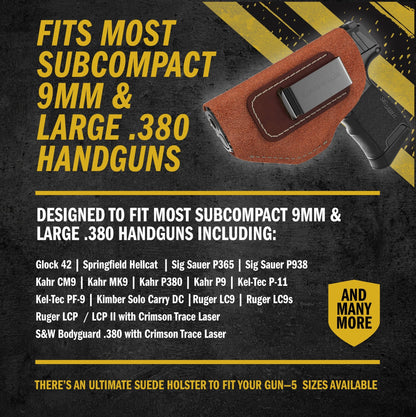 Relentless Tactical The Ultimate Suede IWB Holster - Medium Size | Fits Glock 42 | Sig P365 | Hellcat | Lifetime Warranty | Made in USA - Angler's Pro Tackle & Outdoors