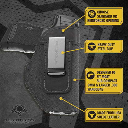 Relentless Tactical The Ultimate Suede IWB Holster - Medium Size | Fits Glock 42 | Sig P365 | Hellcat | Lifetime Warranty | Made in USA - Angler's Pro Tackle & Outdoors