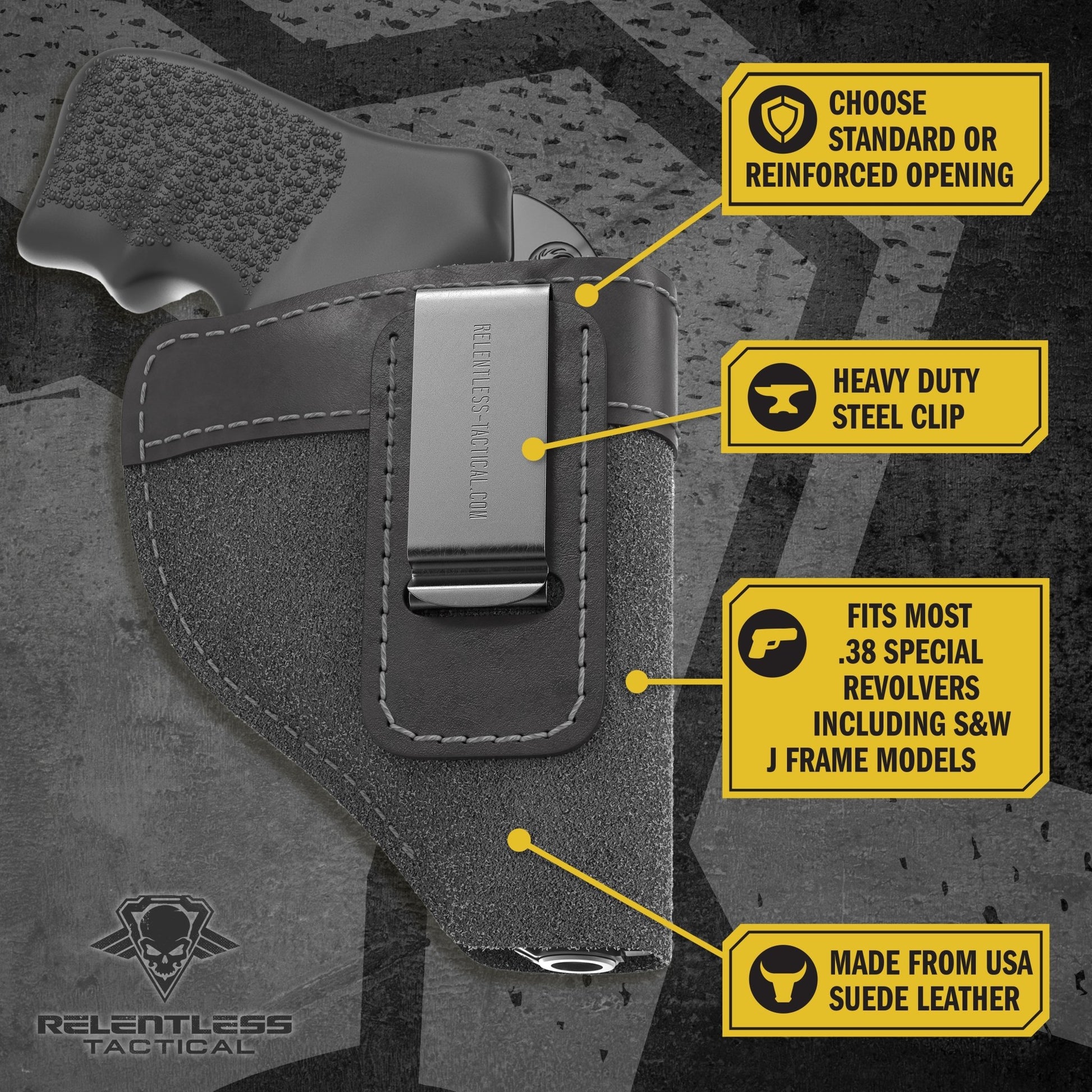 Relentless Tactical The Ultimate Suede Leather IWB Holster - J Frame / 38 Special - Lifetime Warranty - Made in USA - Angler's Pro Tackle & Outdoors
