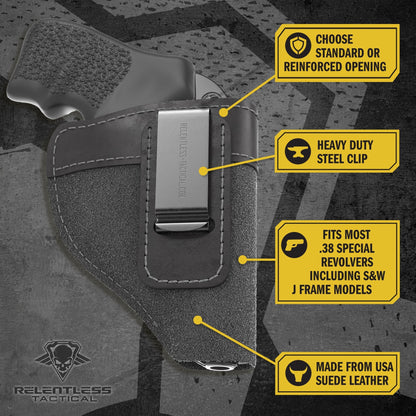 Relentless Tactical The Ultimate Suede Leather IWB Holster - J Frame / 38 Special - Lifetime Warranty - Made in USA - Angler's Pro Tackle & Outdoors