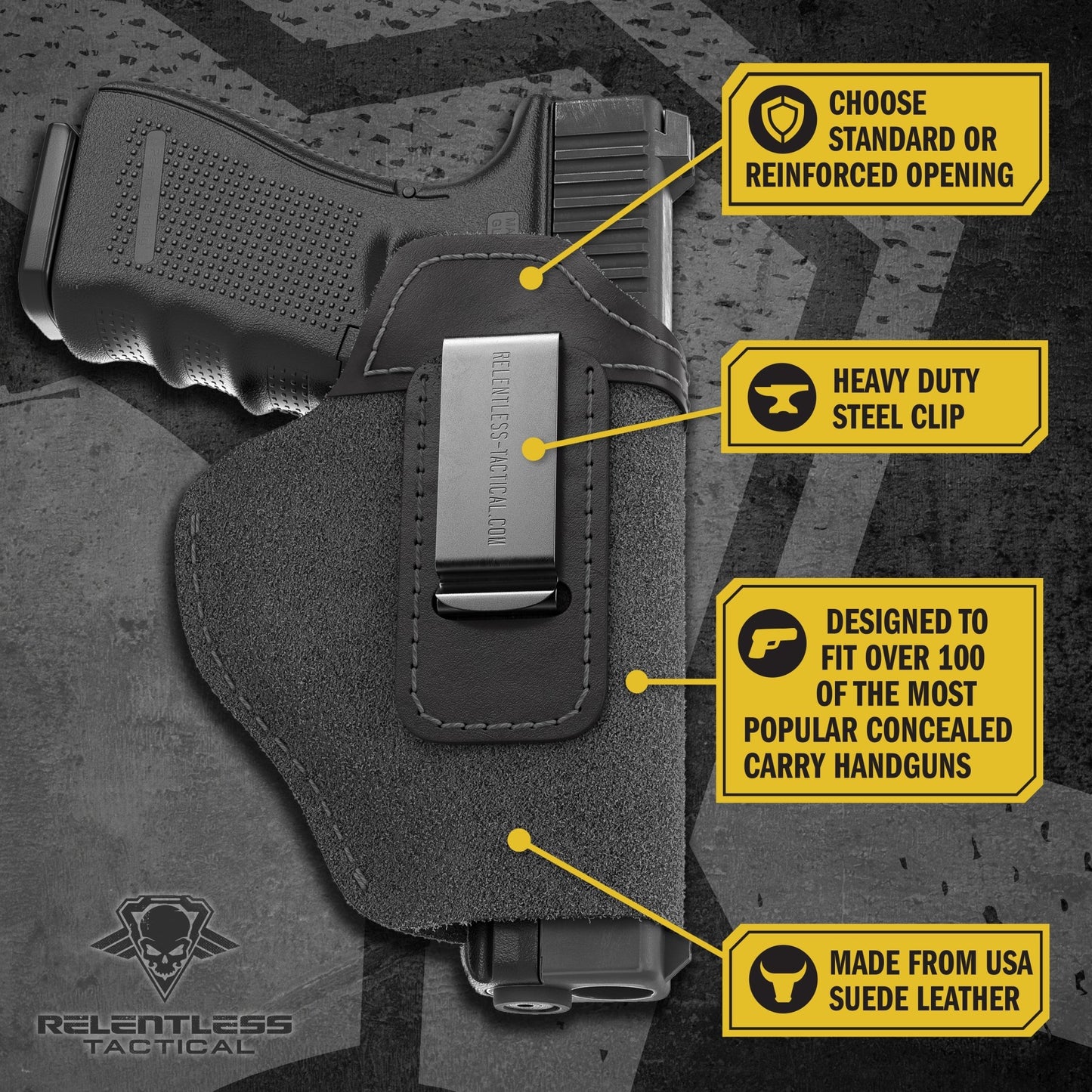 Relentless Tactical The Ultimate Suede Leather IWB Holster Large Size | Fits S&W Shield/Glock/XD - Lifetime Warranty - Made in USA - Angler's Pro Tackle & Outdoors