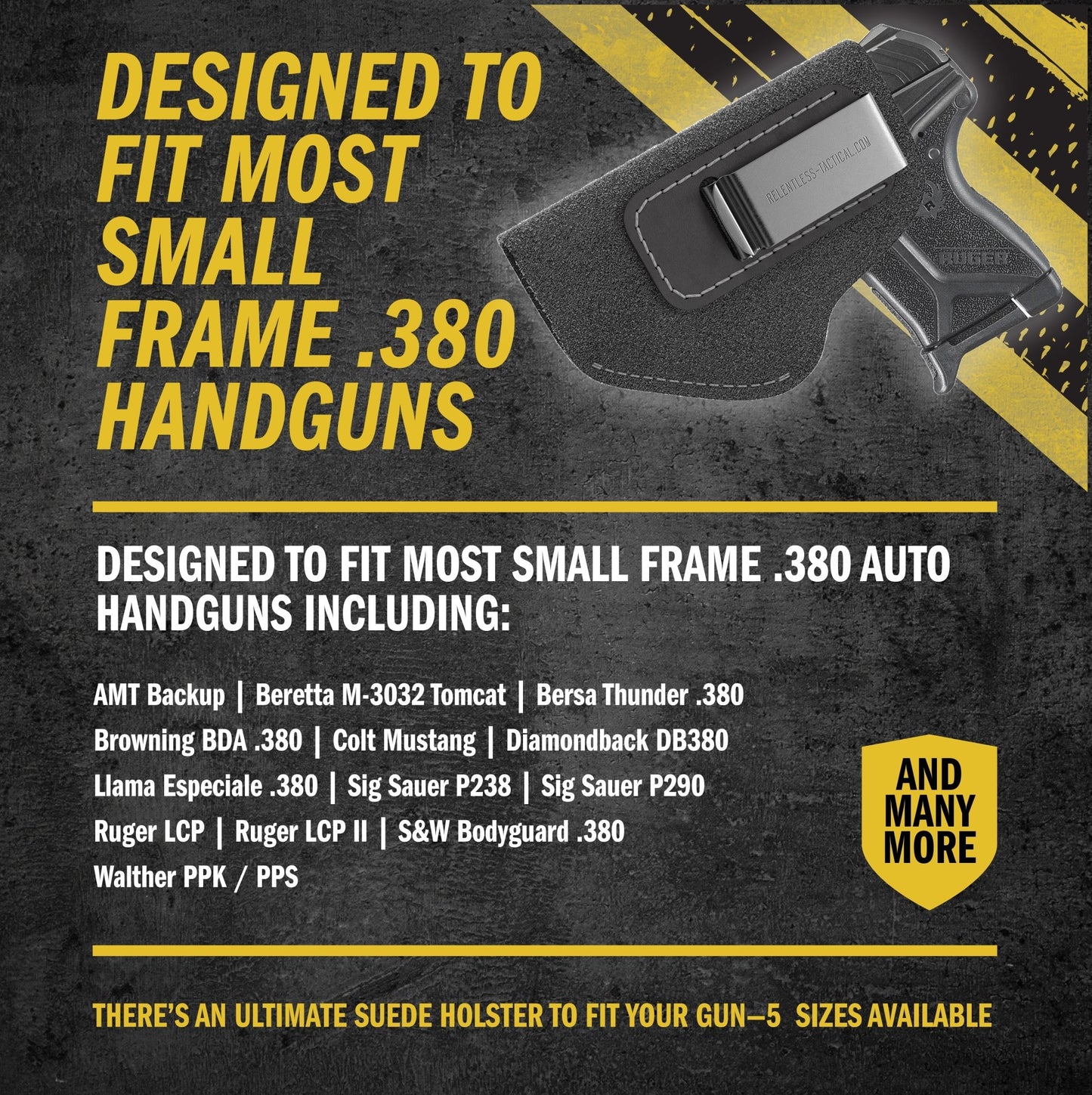 Relentless Tactical The Ultimate Suede Leather IWB Holster - Small Size | Fits Ruger LCP, LCP2, Sig P238, P290, S&W Bodyguard .380 and Most .380's - Lifetime Warranty - Made in USA - Angler's Pro Tackle & Outdoors