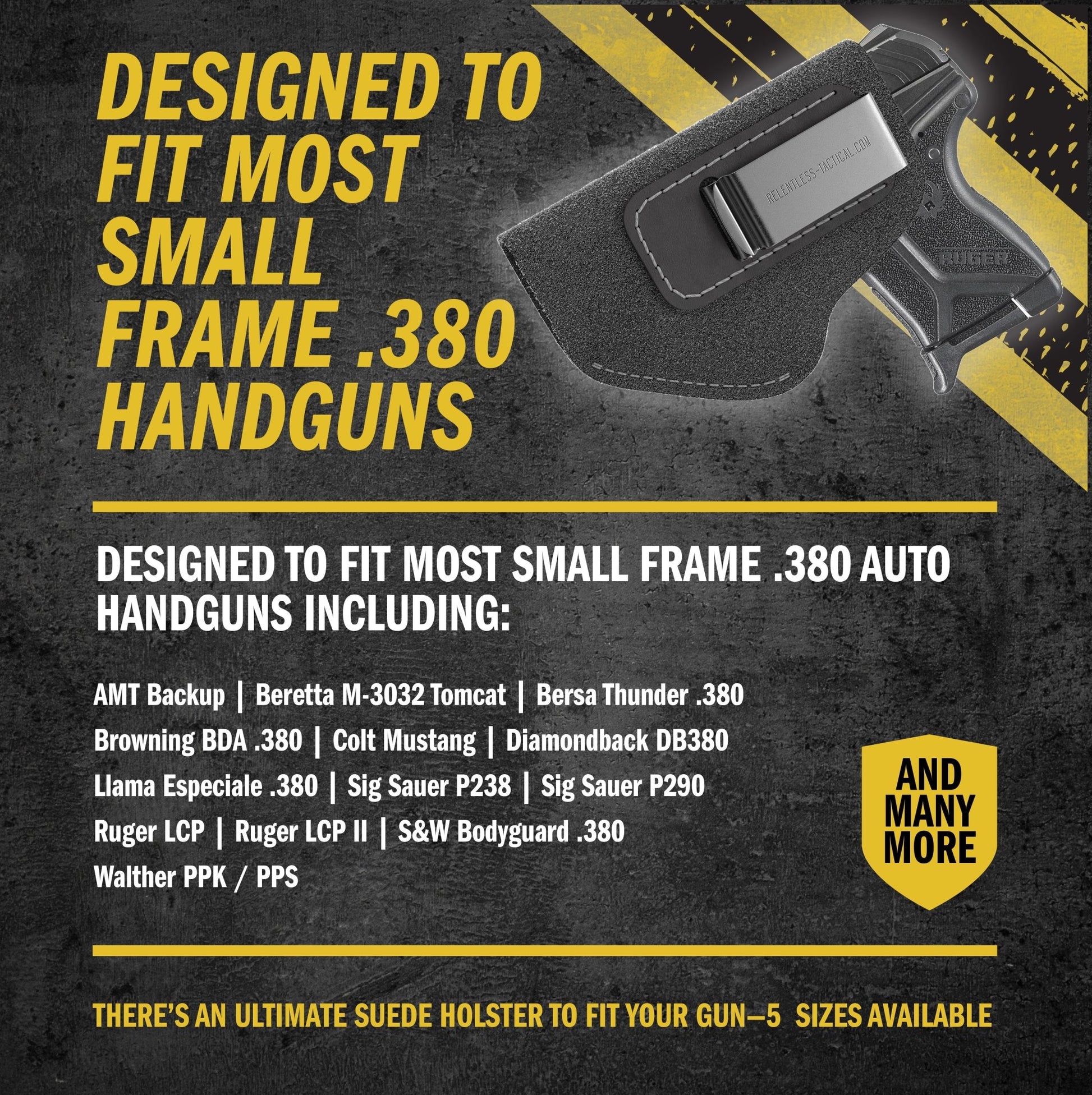 Relentless Tactical The Ultimate Suede Leather IWB Holster - Small Size | Fits Ruger LCP, LCP2, Sig P238, P290, S&W Bodyguard .380 and Most .380's - Lifetime Warranty - Made in USA - Angler's Pro Tackle & Outdoors