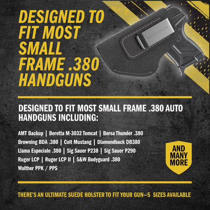 Relentless Tactical The Ultimate Suede Leather IWB Holster - Small Size | Fits Ruger LCP, LCP2, Sig P238, P290, S&W Bodyguard .380 and Most .380's - Lifetime Warranty - Made in USA - Angler's Pro Tackle & Outdoors