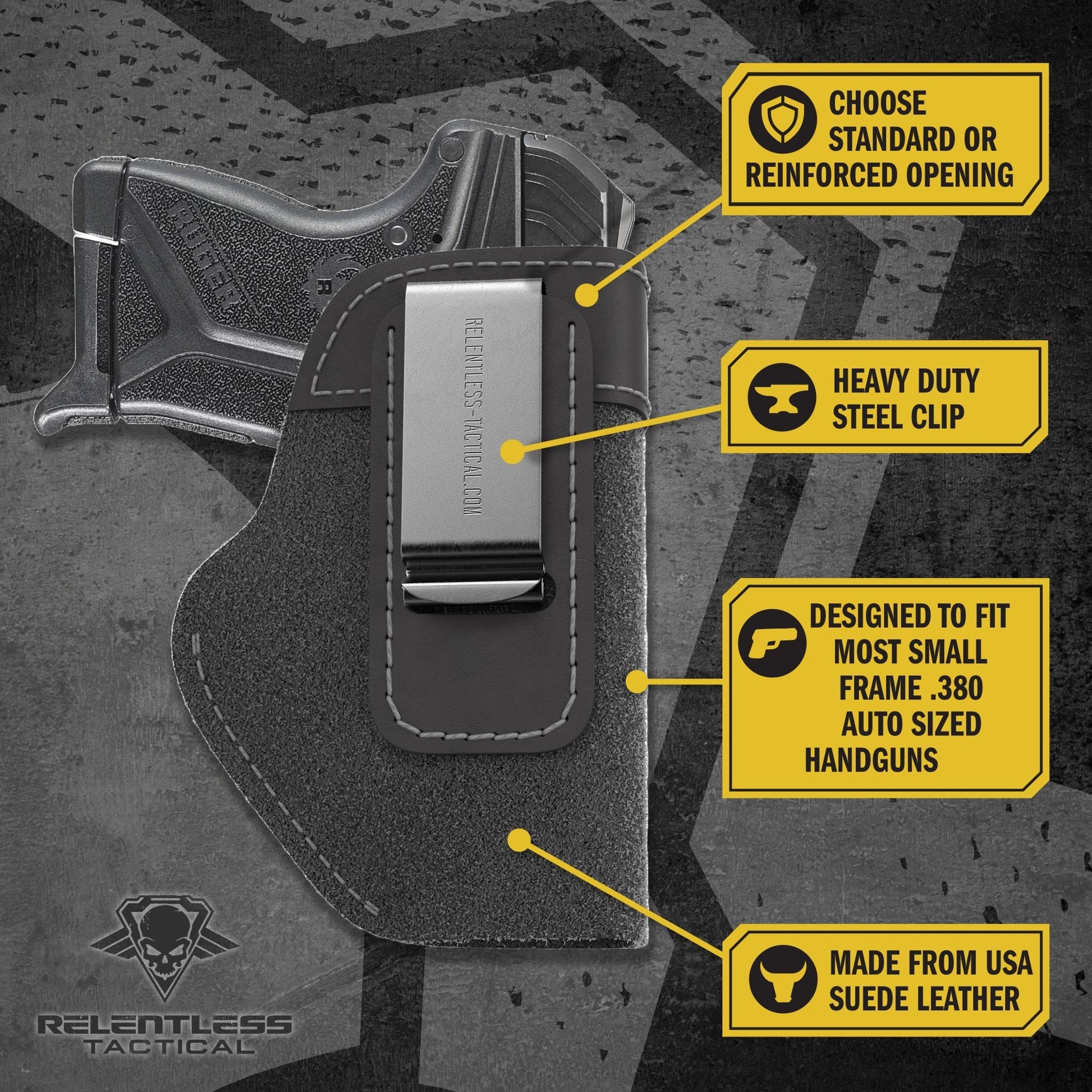 Relentless Tactical The Ultimate Suede Leather IWB Holster - Small Size | Fits Ruger LCP, LCP2, Sig P238, P290, S&W Bodyguard .380 and Most .380's - Lifetime Warranty - Made in USA - Angler's Pro Tackle & Outdoors