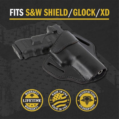 Relentless Tactical Ultimate Leather Holster 2 Slot OWB | Made in USA | Lifetime Warranty | For GLOCK 17 19 22 26 32 33 / S&W M&P Shield / Springfield XD & XDS / Plus All Similar Sized Handguns - Angler's Pro Tackle & Outdoors