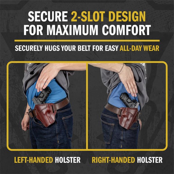 Relentless Tactical Ultimate Leather Holster 2 Slot OWB | Made in USA | Lifetime Warranty | For GLOCK 17 19 22 26 32 33 / S&W M&P Shield / Springfield XD & XDS / Plus All Similar Sized Handguns - Angler's Pro Tackle & Outdoors