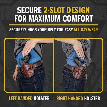 Relentless Tactical Ultimate Leather Holster 2 Slot OWB | Made in USA | Lifetime Warranty | For GLOCK 17 19 22 26 32 33 / S&W M&P Shield / Springfield XD & XDS / Plus All Similar Sized Handguns - Angler's Pro Tackle & Outdoors
