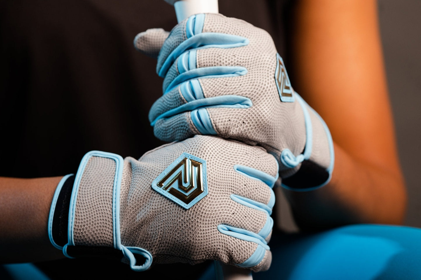 Resilient SFBL Championship Fastpitch Batting gloves - Grey and Angel Blue