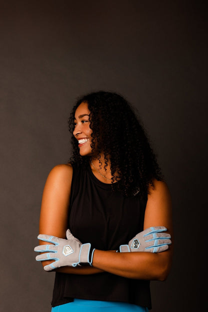Resilient SFBL Championship Fastpitch Batting gloves - Grey and Angel Blue