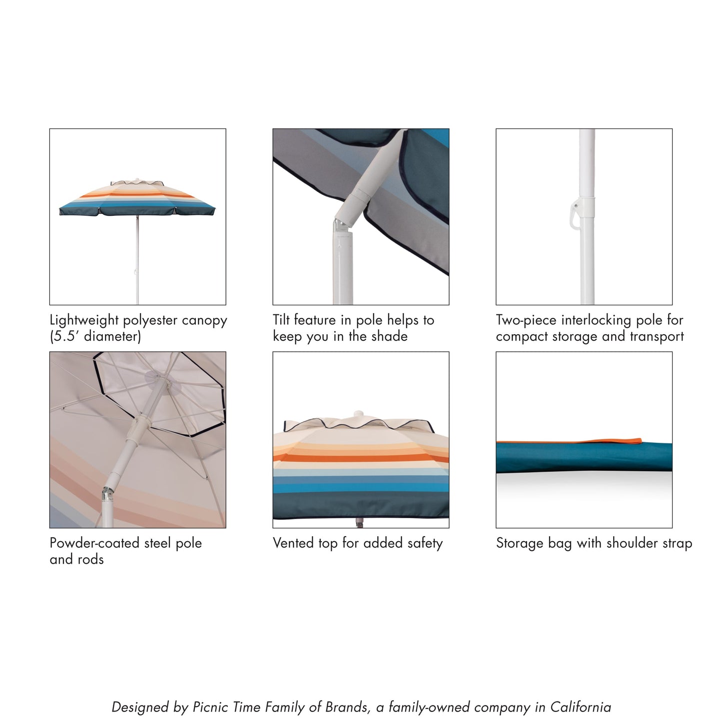 Picnic Time 5.5 Ft. Portable Beach Umbrella