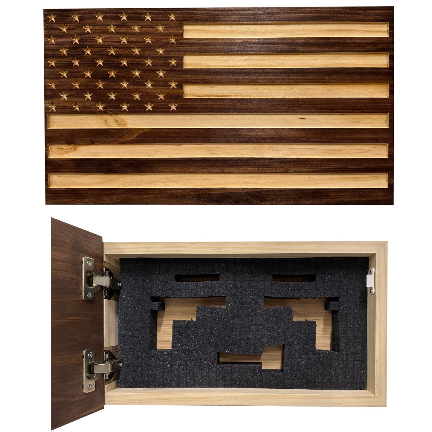 Bellewood Designs - Carved American Flag Decorative Wall-Mounted Secure Gun Cabinet