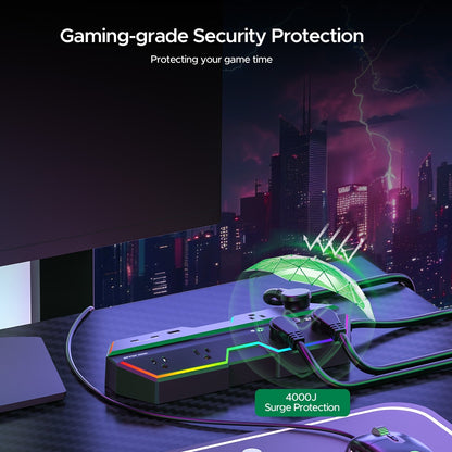 Rocket Socket 6 Outlet Surge Protector Power Strip with RGB Lights and PD 20W Fast Charging USB Ports, Wide - Spaced Outlet Perfect for e - Sports, Game PC, Home and Offices - Angler's Pro Tackle & Outdoors