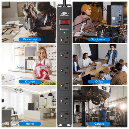 Rocket Socket 6 Outlets Wide Spaced Mountable Metal Power Strip Surge Protector, 6FT Flat Plug Power Cord, Mounting Kits Included - Angler's Pro Tackle & Outdoors