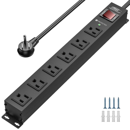 Rocket Socket 6 Outlets Wide Spaced Mountable Metal Power Strip Surge Protector, 6FT Flat Plug Power Cord, Mounting Kits Included - Angler's Pro Tackle & Outdoors