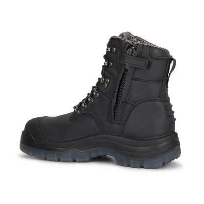 RockRooster Kensington Black 7 inch Zip-sided Steel Toe Leather Work Boots AK245Z