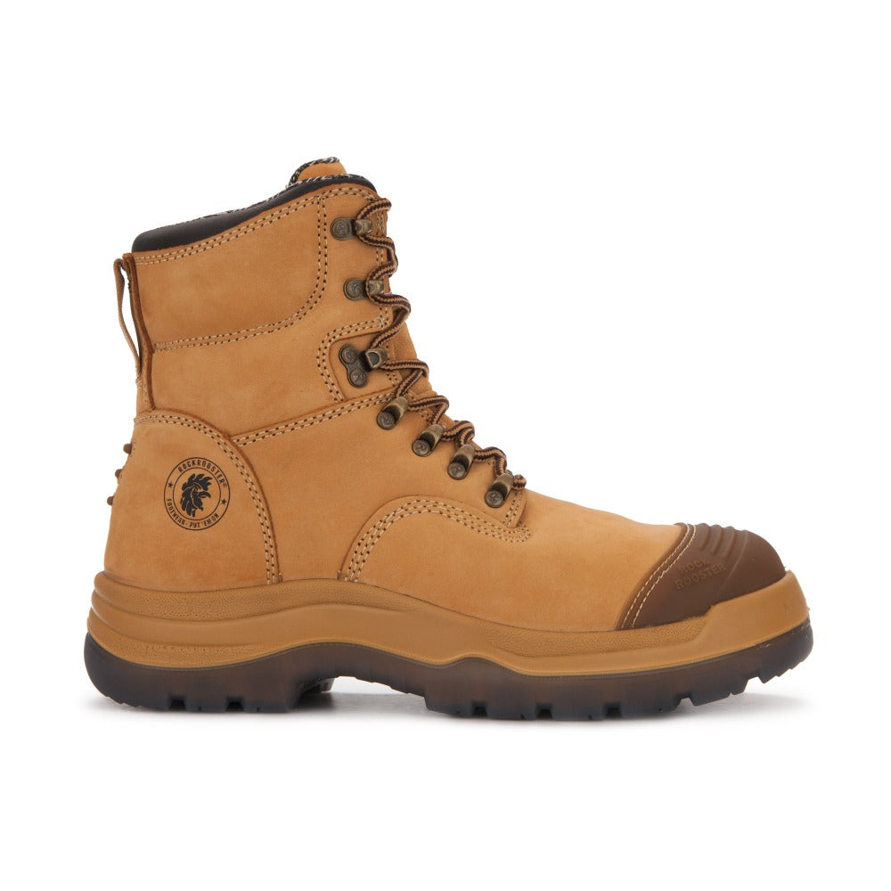 RockRooster Kimberly Tan 7 inch Zip-sided Steel Toe Leather Work Boots AK232Z