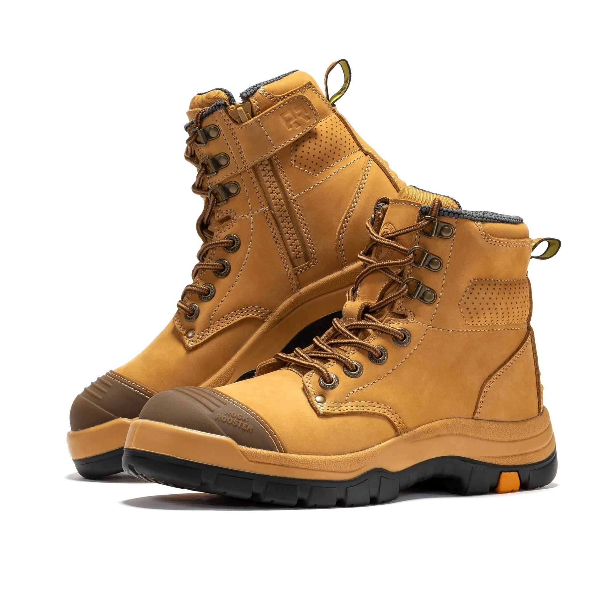 RockRooster Madison Tan 6 inch Zip - sided Steel Toe Leather Work Boots AK052 - Angler's Pro Tackle & Outdoors