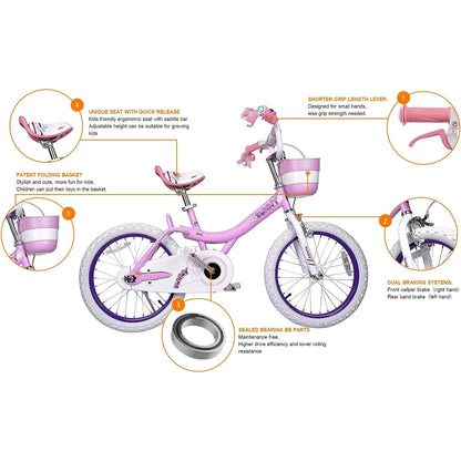 RoyalBaby Bunny 18" Kids Bike with Kickstand, Dual Brakes, Basket & Bell, Pink - Angler's Pro Tackle & Outdoors