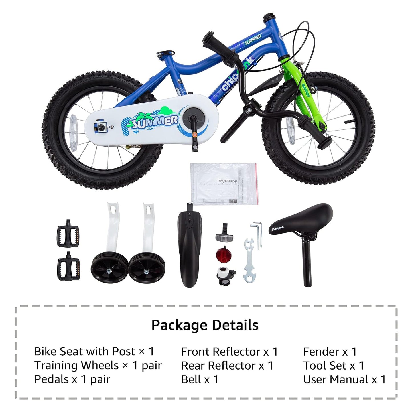 RoyalBaby Chipmunk 12" Toddler Kids Bike with Training Wheels & Bell, Blue - Angler's Pro Tackle & Outdoors