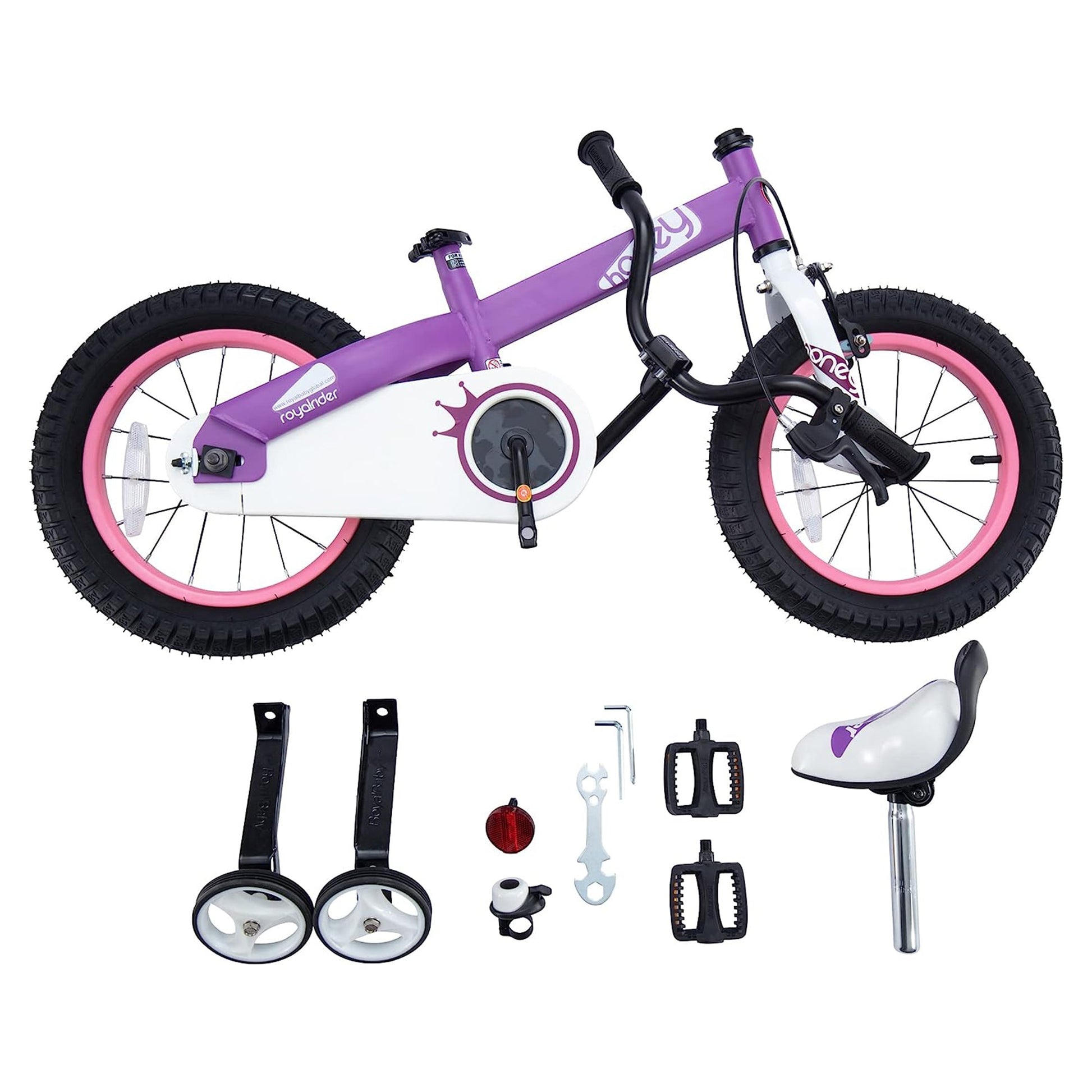 RoyalBaby Cubetube Honey 14 Inch Kids Bike w/Training Wheels & 2 Brakes, Purple - Angler's Pro Tackle & Outdoors