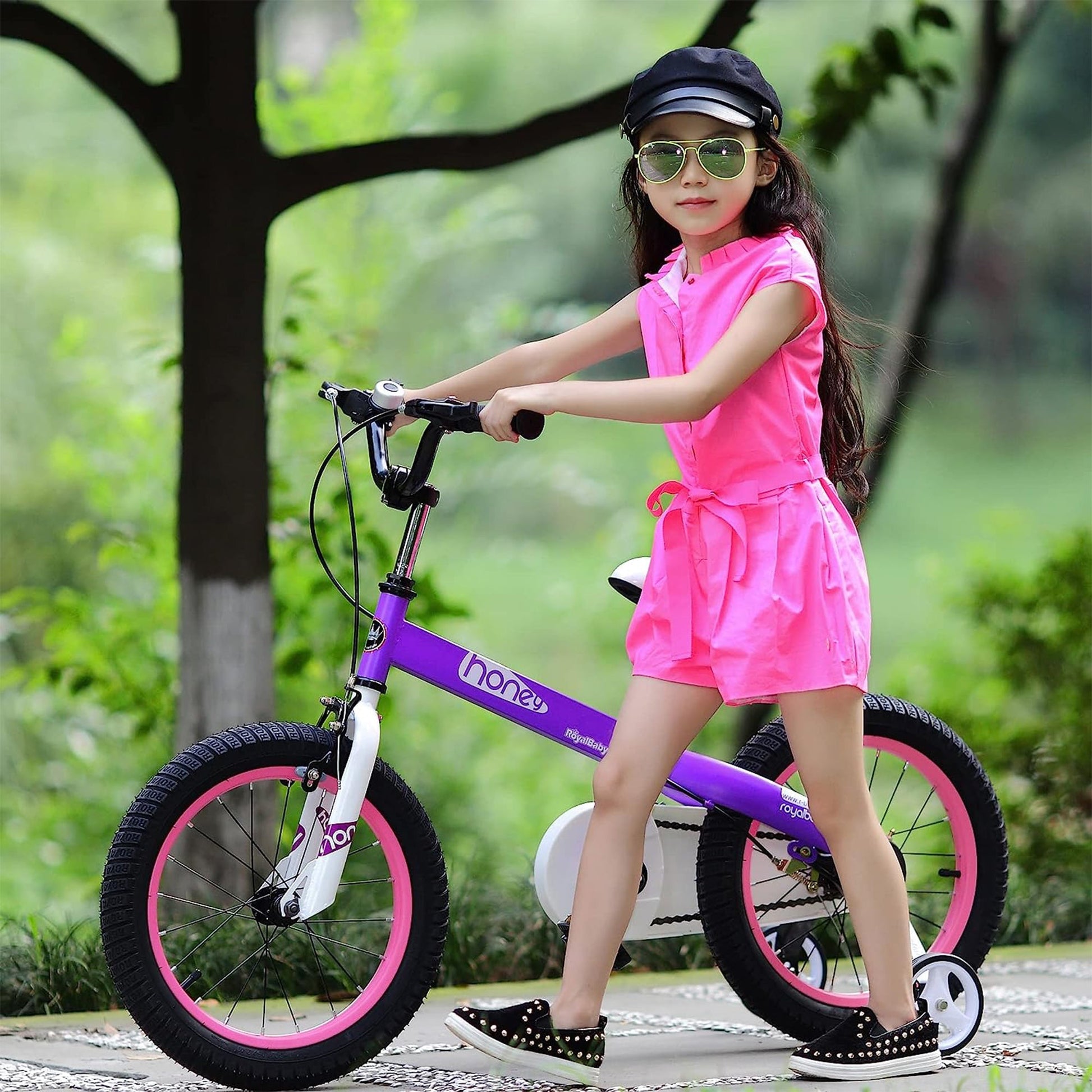 RoyalBaby Cubetube Honey 14 Inch Kids Bike w/Training Wheels & 2 Brakes, Purple - Angler's Pro Tackle & Outdoors