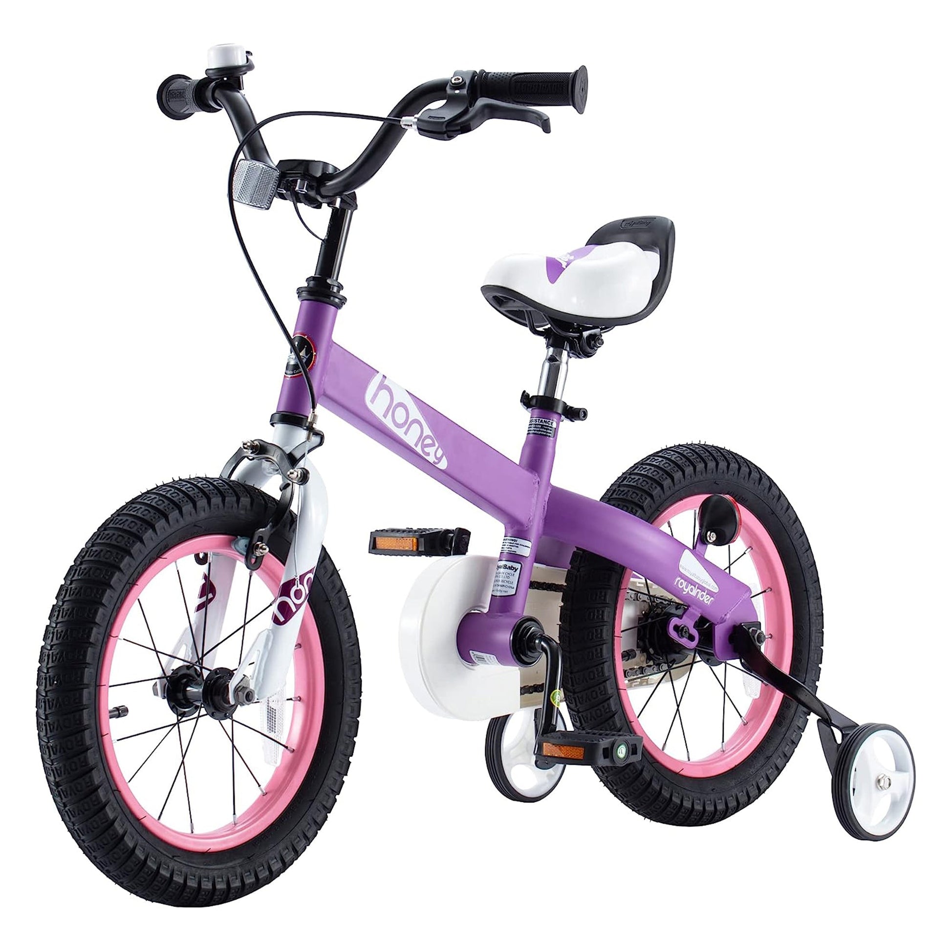 RoyalBaby Cubetube Honey 14 Inch Kids Bike w/Training Wheels & 2 Brakes, Purple - Angler's Pro Tackle & Outdoors