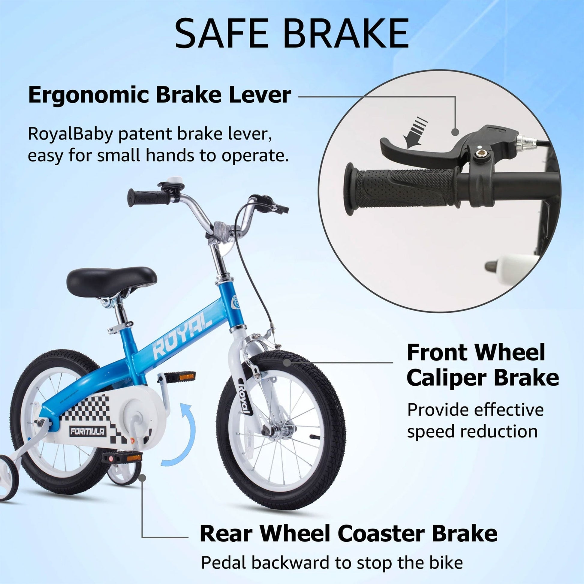 RoyalBaby Formula 12 Inch Kids Bike with Training Wheels & Coaster Brake, Blue - Angler's Pro Tackle & Outdoors