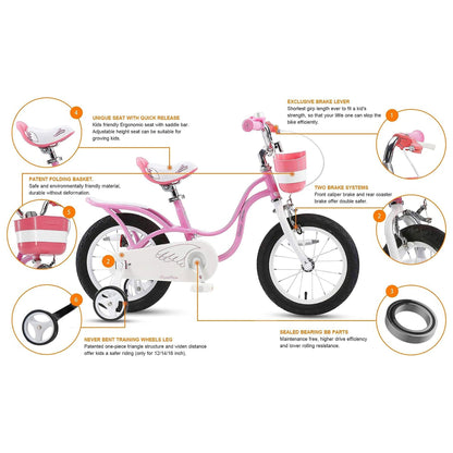 RoyalBaby Little Swan 12" Carbon Steel Kids Bicycle with Dual Hand Brakes, Pink - Angler's Pro Tackle & Outdoors