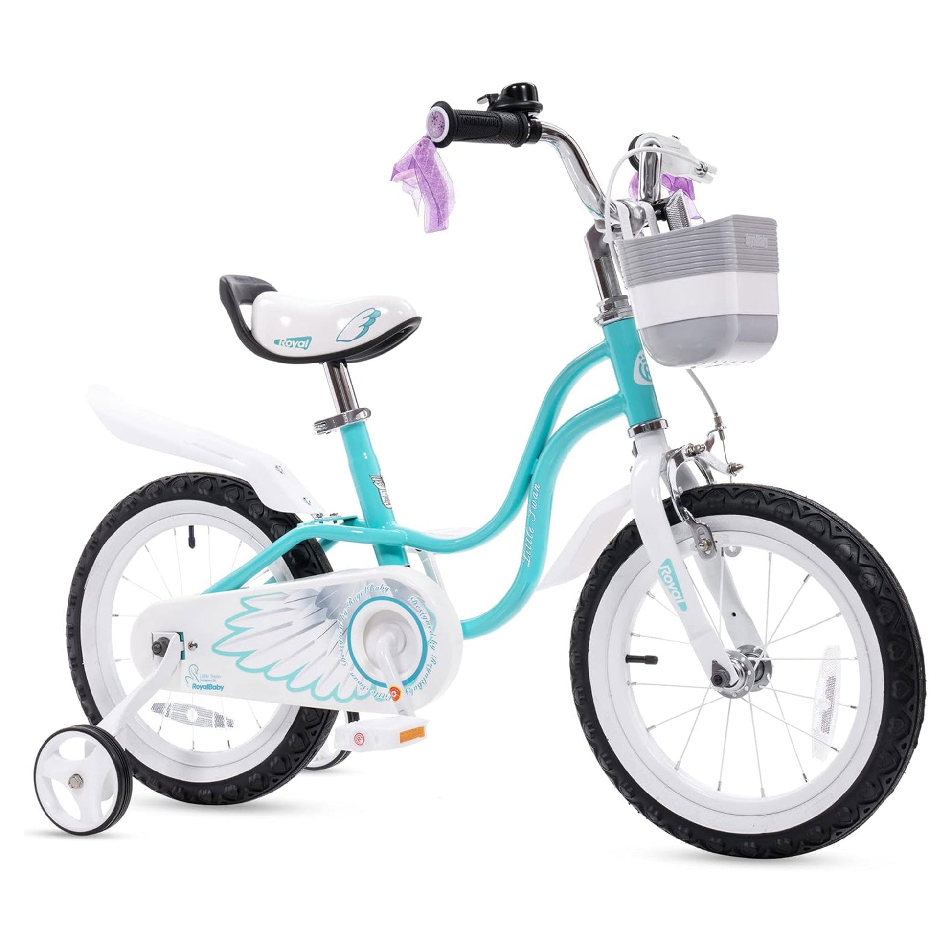 RoyalBaby Princess Girl Kids Bicycle 14" with Training Wheels, Swan/Lake Blue - Angler's Pro Tackle & Outdoors