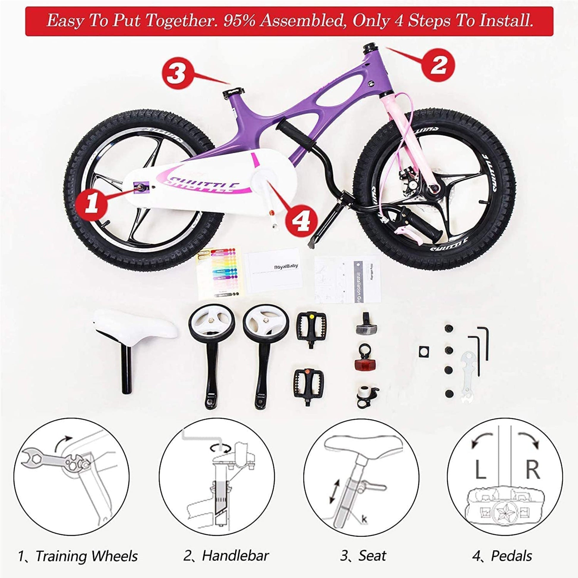 RoyalBaby Space Shuttle 14" Magnesium Alloy Kids Bike w/Training Wheels, Purple - Angler's Pro Tackle & Outdoors