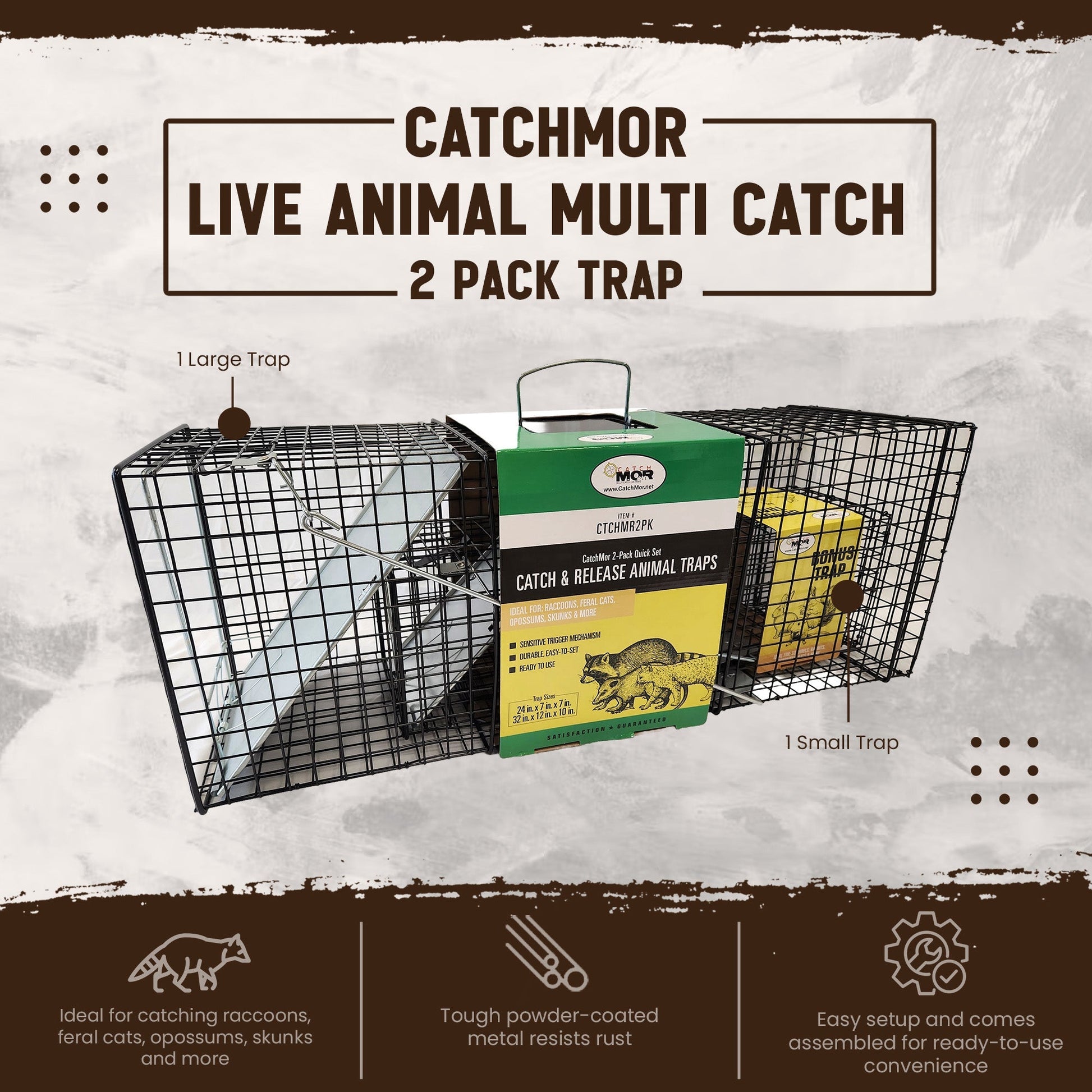 Rugged Ranch CatchMor Live Animal Multi Catch 2 Pack Trap, 1 Large & 1 Small - Angler's Pro Tackle & Outdoors