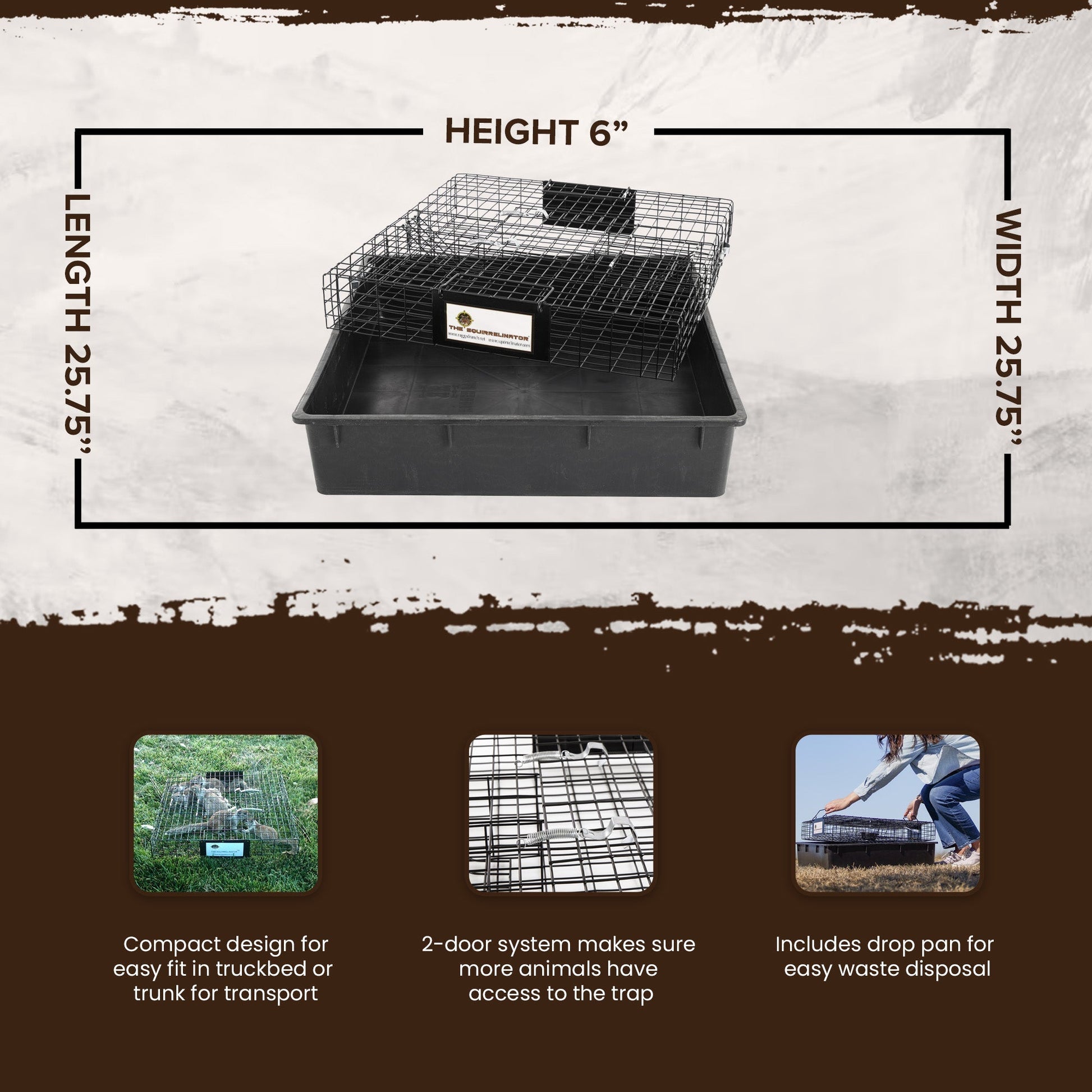 Rugged Ranch SQR Squirrelinator Live Squirrel Metal 2 Door Trap w/ Waste Pan - Angler's Pro Tackle & Outdoors