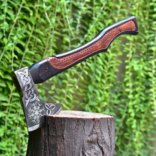 KBS Knives Norse Axe with Custom Handmade Forged Engraved 1095 Steel Blade and Hand Engraved Rosewood Handle – Valhalla Edge