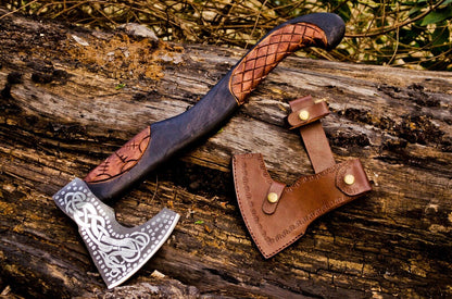 KBS Knives Handcrafted Battle Axe with Engraved 1095 Steel Blade and Hand Engraved Rosewood Handle – KBS Knives Store