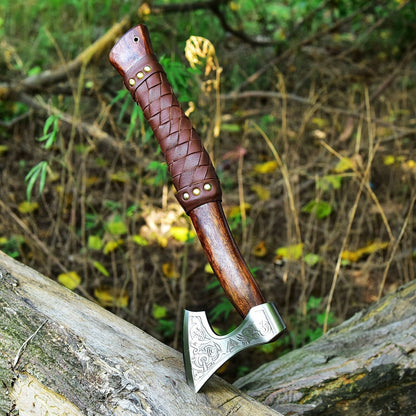 KBS Knives Custom Handmade Hand Engraved High Carbon Steel Viking Tomahawk Axe with Rosewood Handle by KBS Knives Store