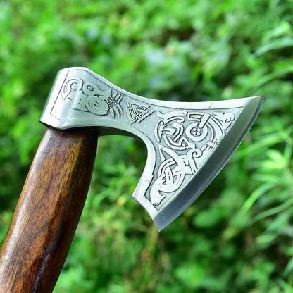 KBS Knives Custom Handmade Hand Engraved High Carbon Steel Viking Tomahawk Axe with Rosewood Handle by KBS Knives Store