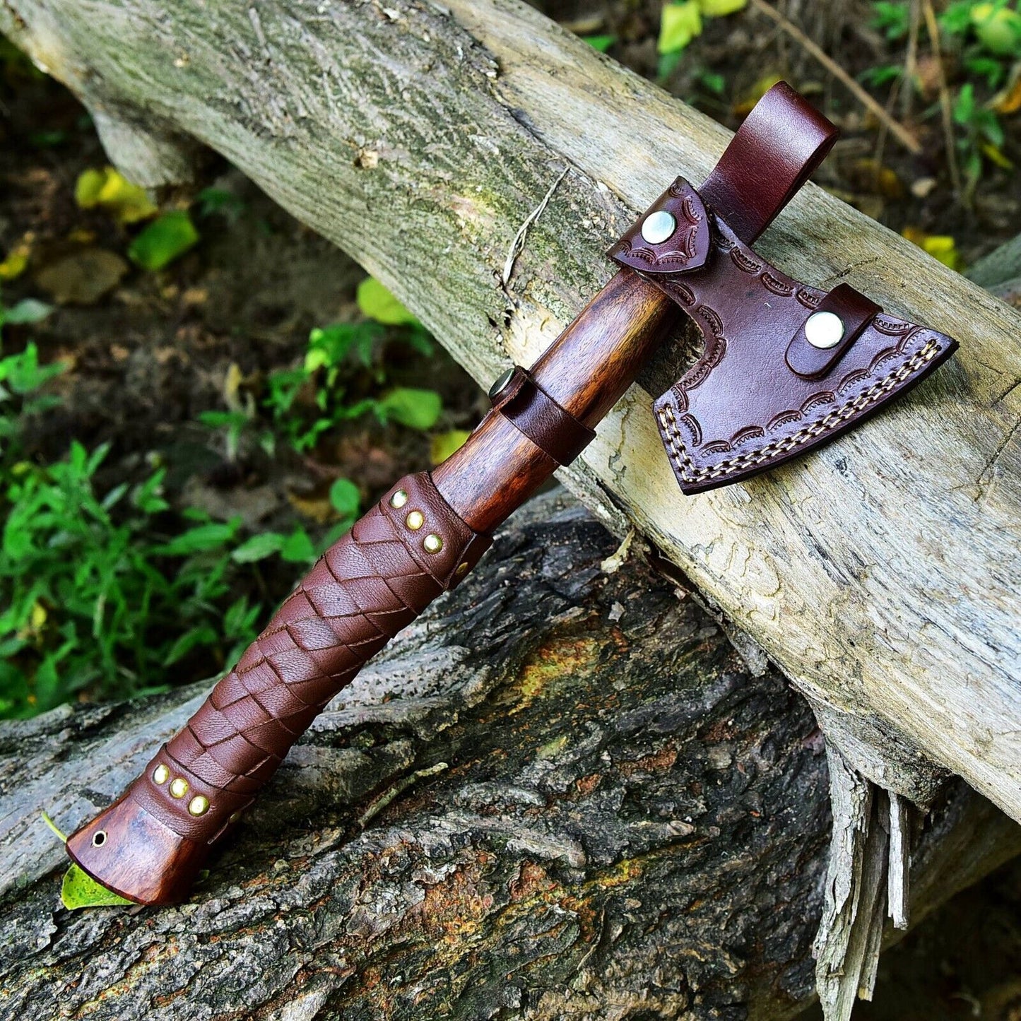 KBS Knives Custom Handmade Hand Engraved High Carbon Steel Viking Tomahawk Axe with Rosewood Handle by KBS Knives Store