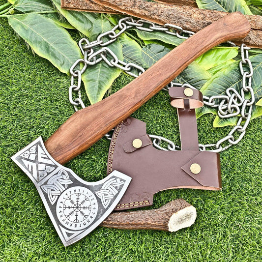 KBS Knives Viking Combat Axe with Custom Handmade Forged Engraved 1095 Steel Blade and Rosewood Handle – Odin’s Fury