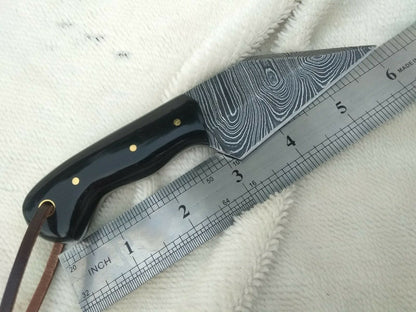 KBS Knives Custom Handmade Damascus Steel Small Seax Knife with Buffalo Horn Handle - 7 Inches by KBS Knives Store