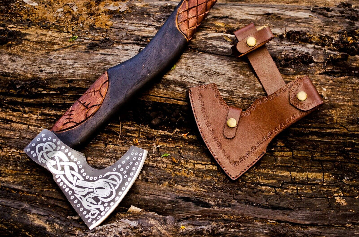 KBS Knives Handcrafted Battle Axe with Engraved 1095 Steel Blade and Hand Engraved Rosewood Handle – KBS Knives Store