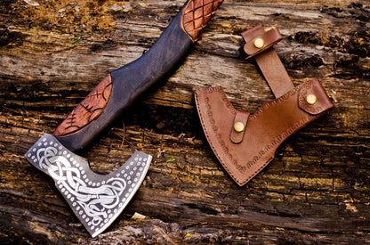 KBS Knives Handcrafted Battle Axe with Engraved 1095 Steel Blade and Hand Engraved Rosewood Handle – KBS Knives Store