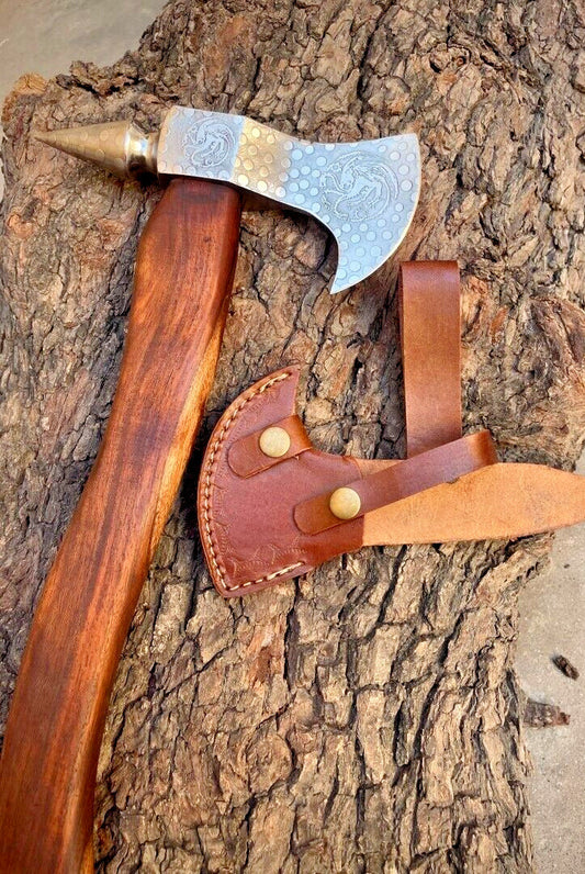 KBS Knives Tomahawk Axe with Custom Handmade Forged 1095 Steel Blade and Rosewood Handle – Redwood Warrior