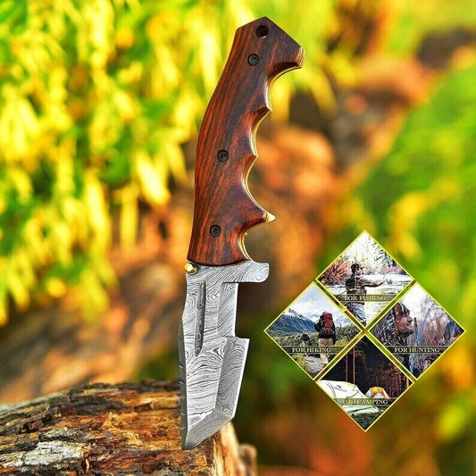 KBS Knives EDC Tracker Folding Pocket Knife - Damascus Blade & Rosewood Handle