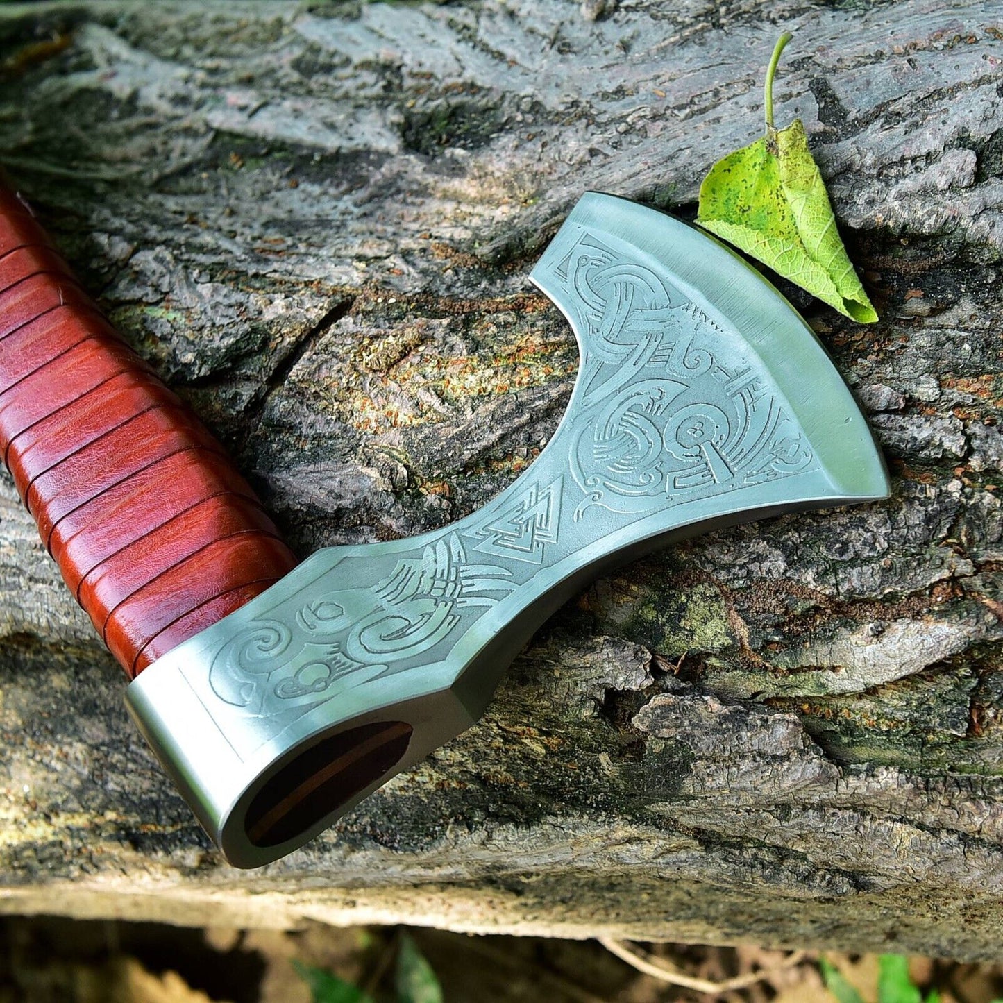 KBS Knives Custom Handmade Hand Engraved High Carbon Steel Viking Tomahawk Axe with Rosewood Handle and Leather Wrap by KBS Knives Store