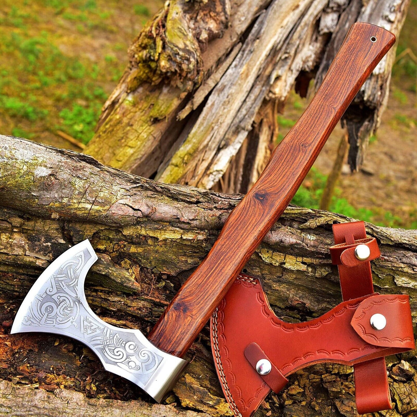 KBS Knives Custom Handmade Hand Engraved High Carbon Steel Viking Tomahawk Axe with Rosewood Handle by KBS Knives Store