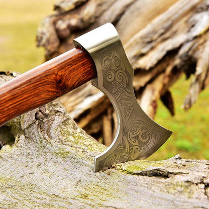 KBS Knives Custom Handmade Hand Engraved High Carbon Steel Viking Tomahawk Axe with Rosewood Handle by KBS Knives Store
