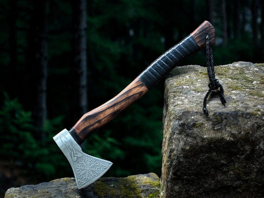 KBS Knives Battle Axe with Custom Handmade Forged Engraved 1095 Steel Blade and Ash Wood Handle – Warrior's Edge